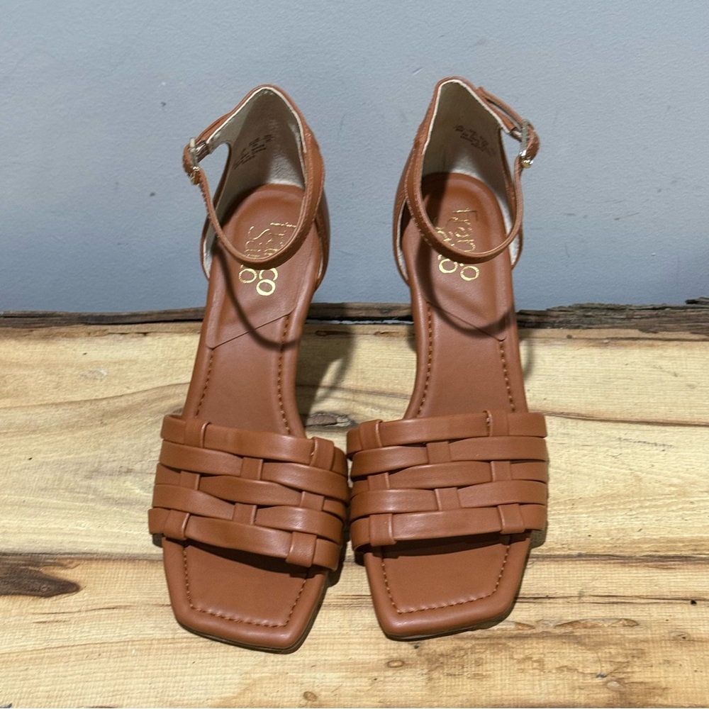 *New* Franco Sarto Ress Cognac Woven Sandal Heels Size 9 B79 View 5